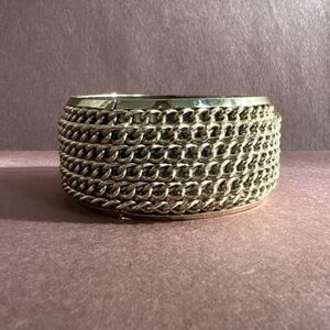 Wide Gold Tone Bangle Bracelet with Rows of Chains